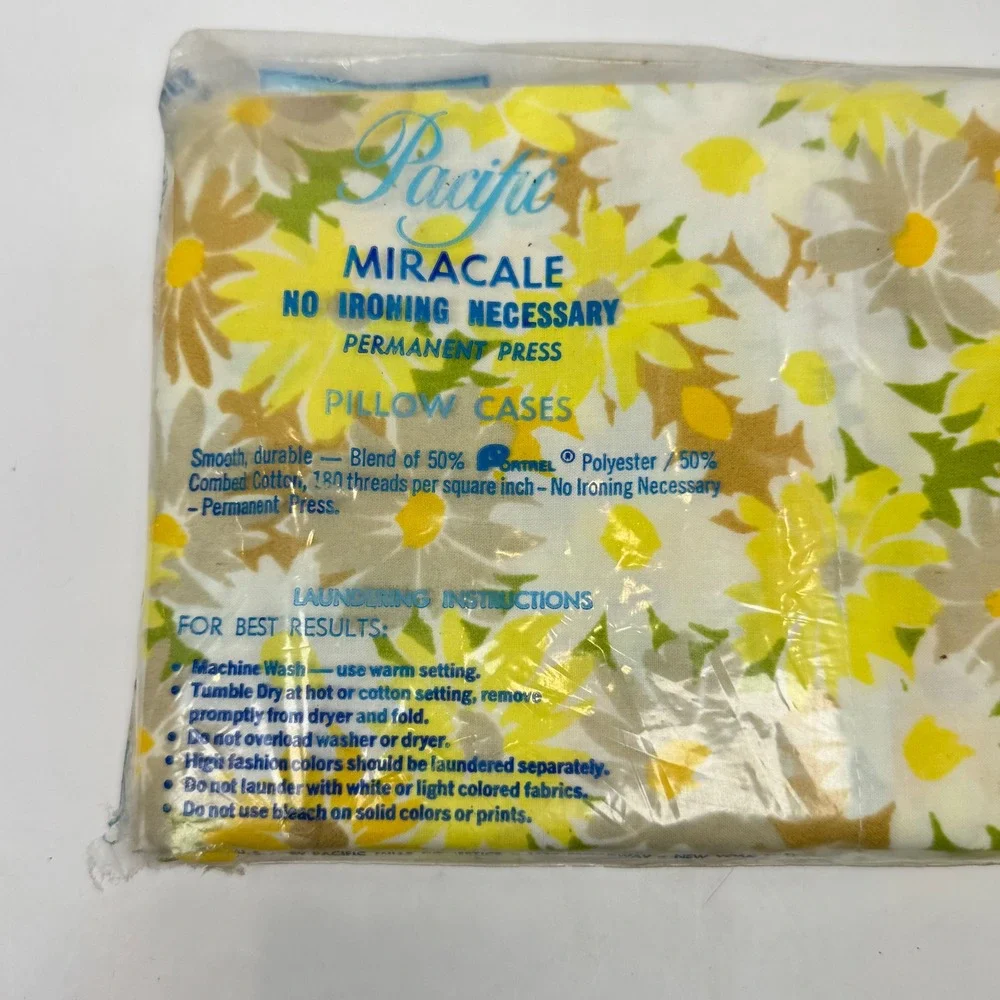 NEW Vintage Pacific Miracale Twin Flat Sheet & 2 Pillowcases Retro Groovy Daisy